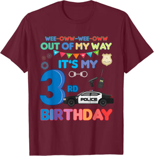 Out of my way it's my 3rd birthday Police kids boy T-Shirt - T-Shirt | Maroon