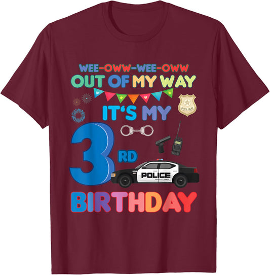 Out of my way it's my 3rd birthday Police kids boy T-Shirt - T-Shirt | Maroon