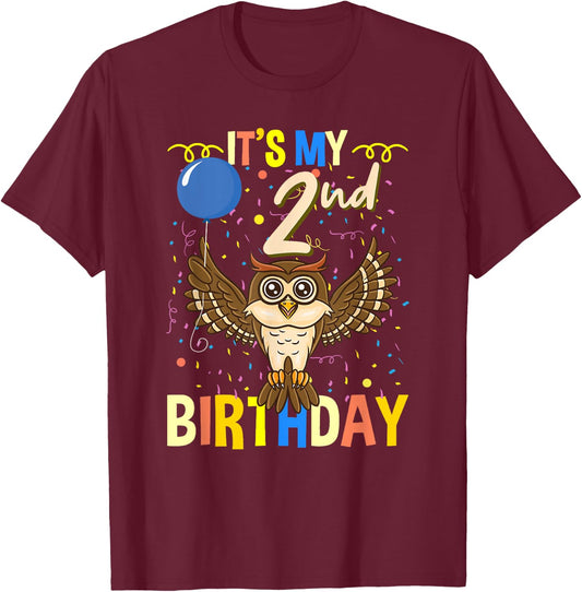 Its My 2nd Birthday Owl Bird T-Shirt - T-Shirt | Maroon