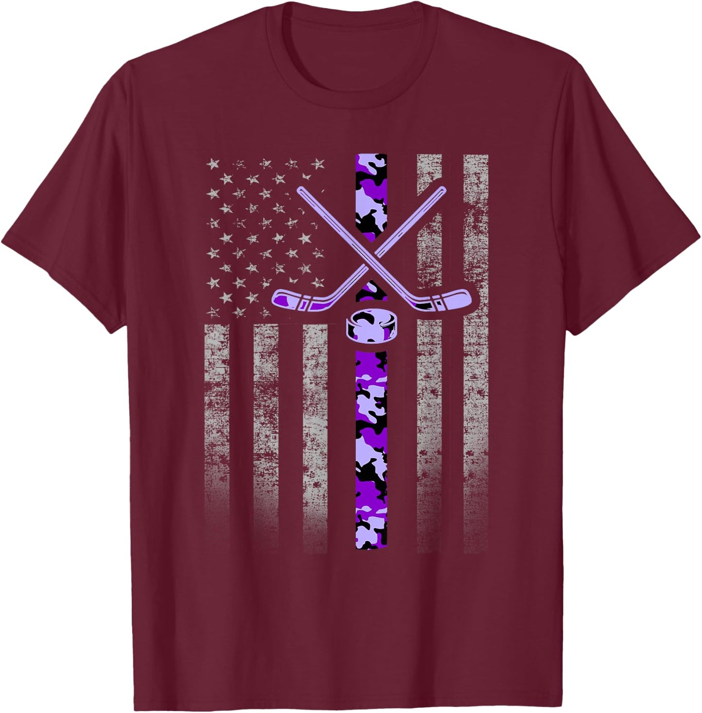 Camouflage Hockey Flag - Military Hockey Purple Camo T-Shirt - T-Shirt | Maroon