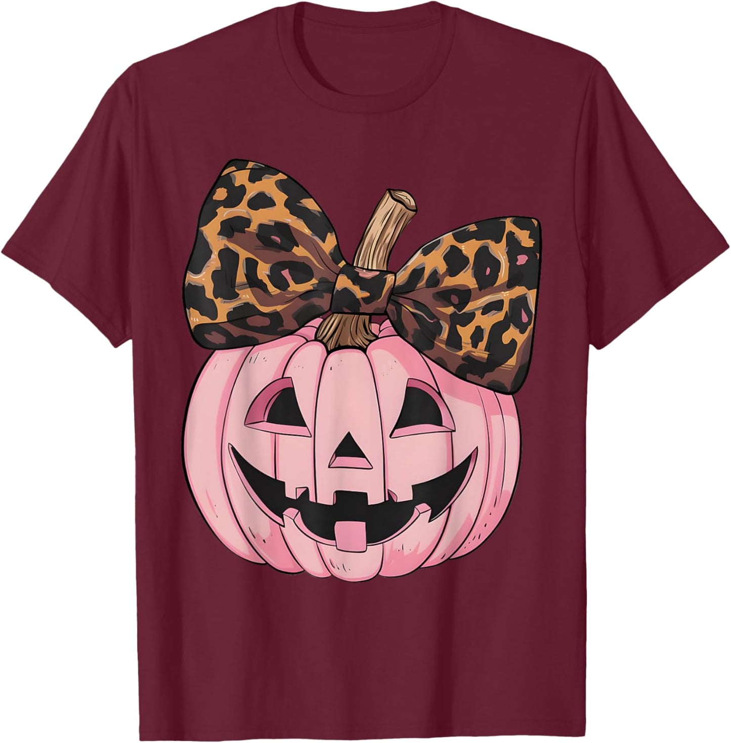 Coquette Bow Pink Pumpkin Funny Halloween Spooky Season T-Shirt - T-Shirt | Maroon