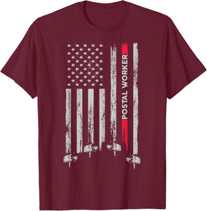 Postal Worker Vintage USA American Flag US Postal T-Shirt - T-Shirt | Maroon