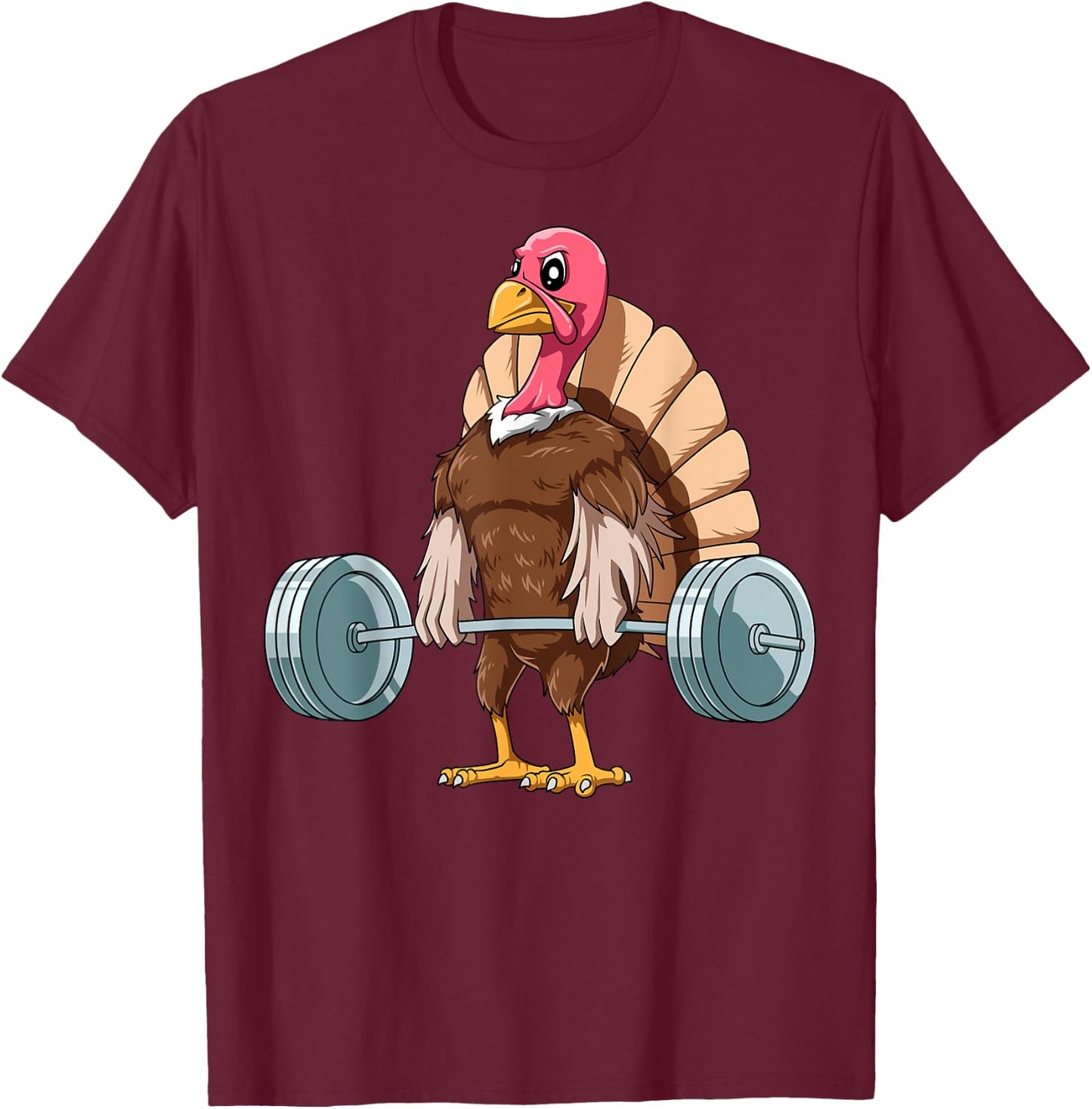 Deadlifting Zoo Thanksgiving Weightlifting Turkey Deadlifting - Black, Small, , Short Sleeve, Classic Fit, Cotton Blend, Turkey Theme, Gym, Thanksgiving T-Shirt - T-Shirt | Maroon
