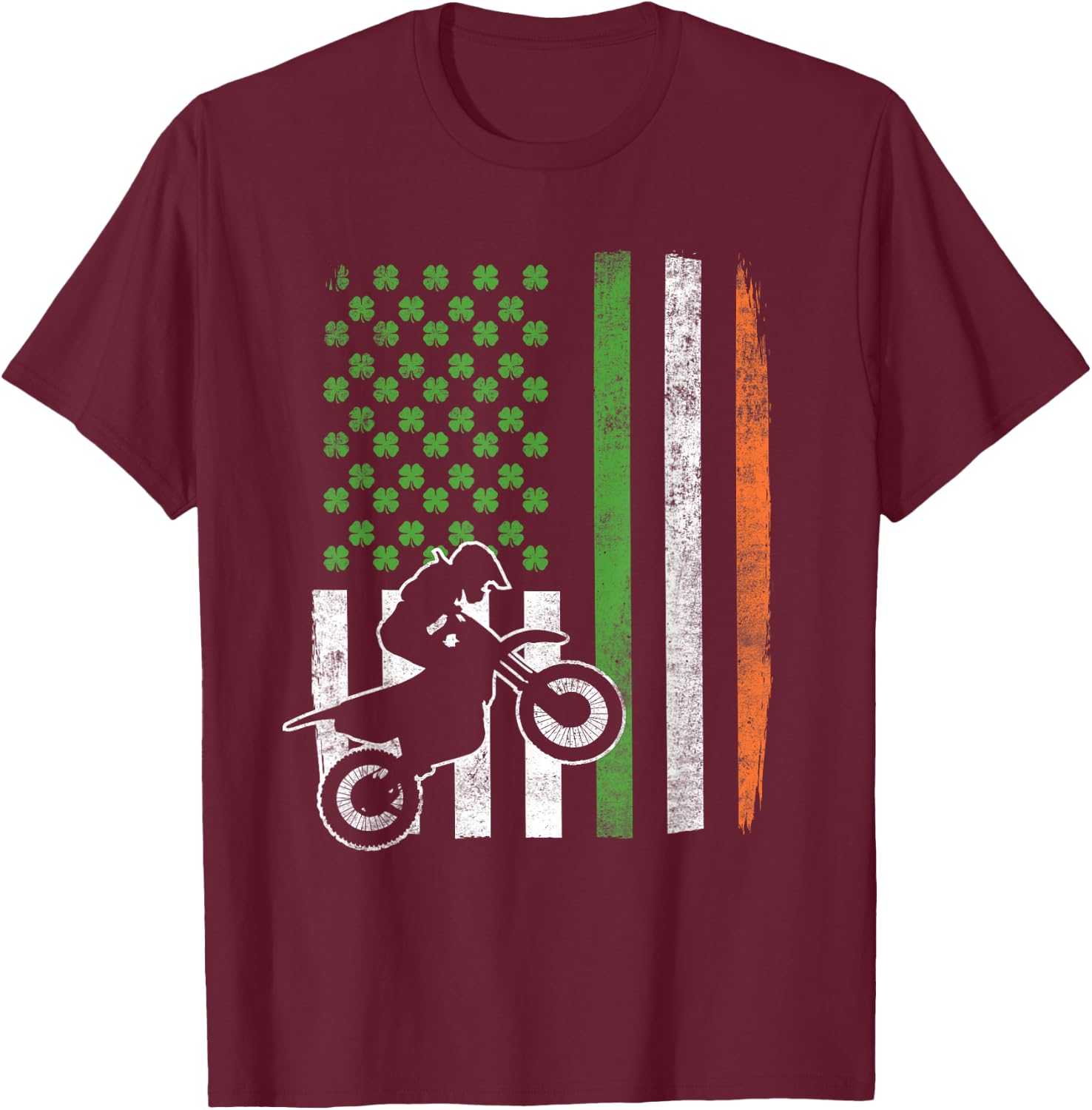Vintage Motocross St Patricks Day Irish American Flag Gift Women Kids Men T-Shirt - T-Shirt | Maroon