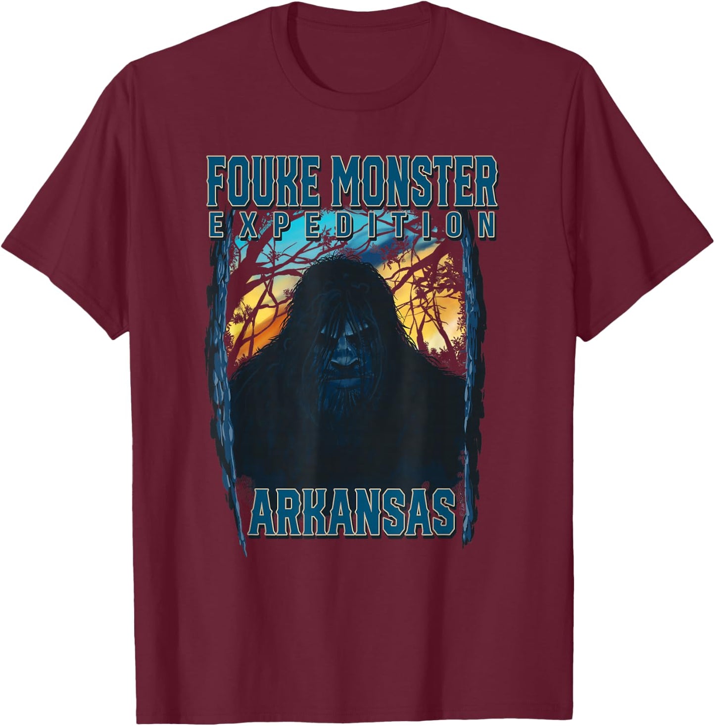 Fouke Monster Expedition Arkansas Boggy Creek Monster T-Shirt - T-Shirt | Maroon