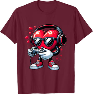 Funny Heart Gaming Valentine Video Games Gamer Cute Hearts T-Shirt - T-Shirt | Maroon