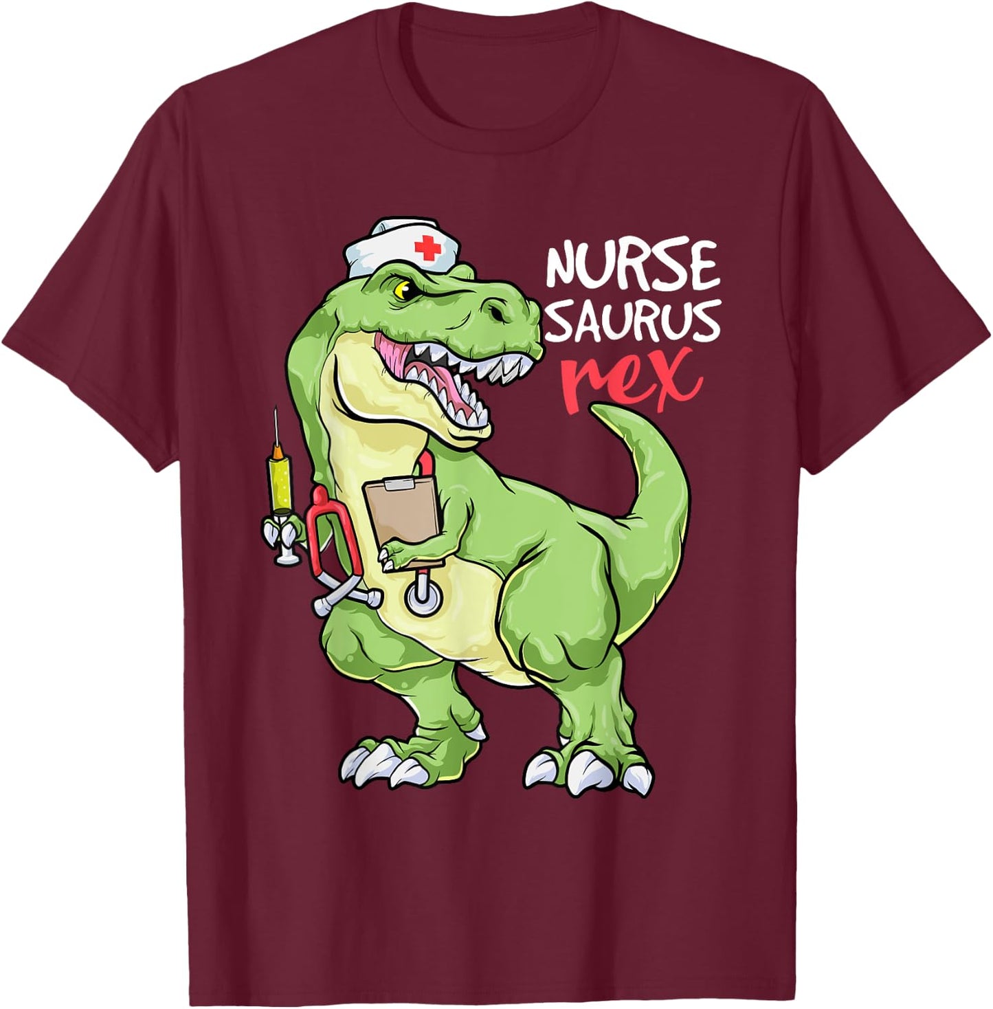 Nurse Dinosaur Shirt Nursesaurus T Rex Nursing Gift RN Nurse T-Shirt - T-Shirt | Maroon