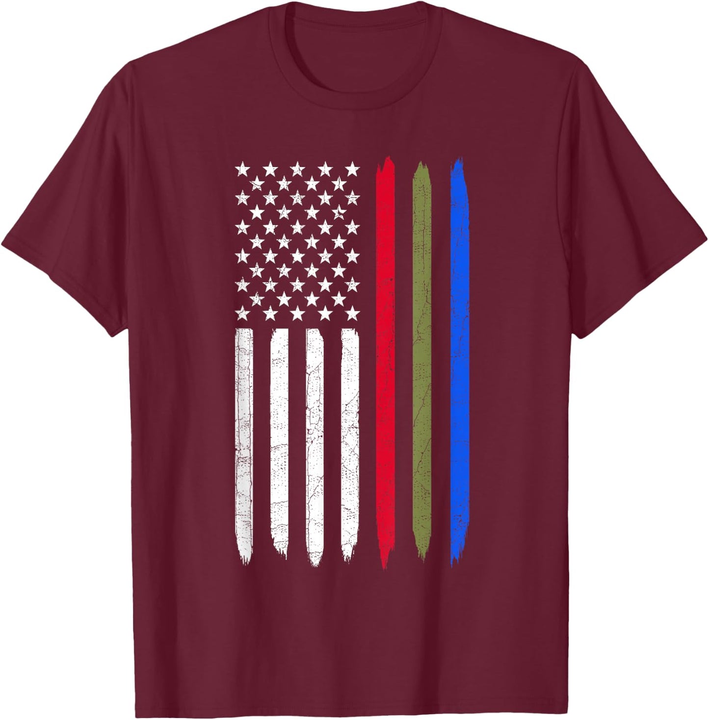 Thin Blue Red Green Line American Flag Police Military Fire T-Shirt - T-Shirt | Maroon