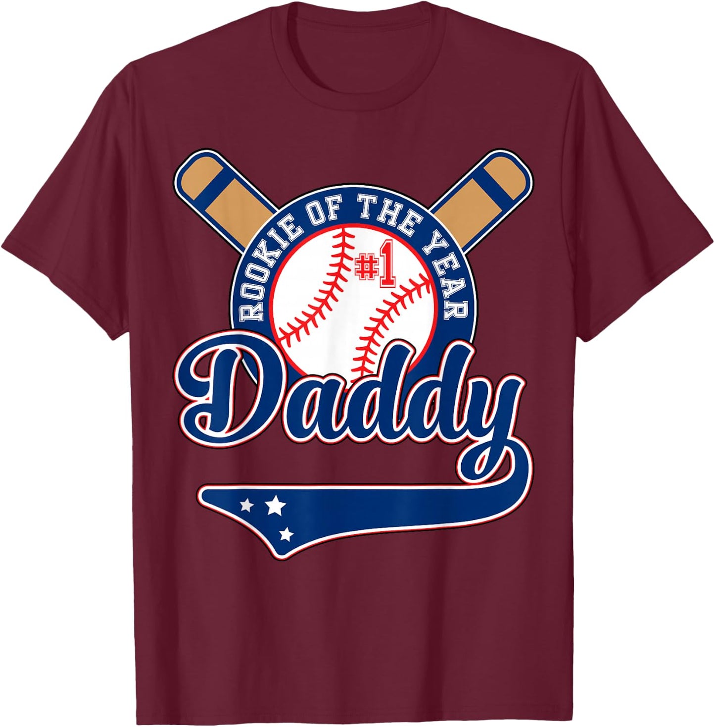 Daddy of Rookie 1st Birthday Baseball Theme Matching Party T-Shirt - T-Shirt | Maroon