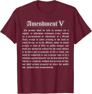 Bill of Rights 5th Amendment T-Shirt - T-Shirt | Maroon