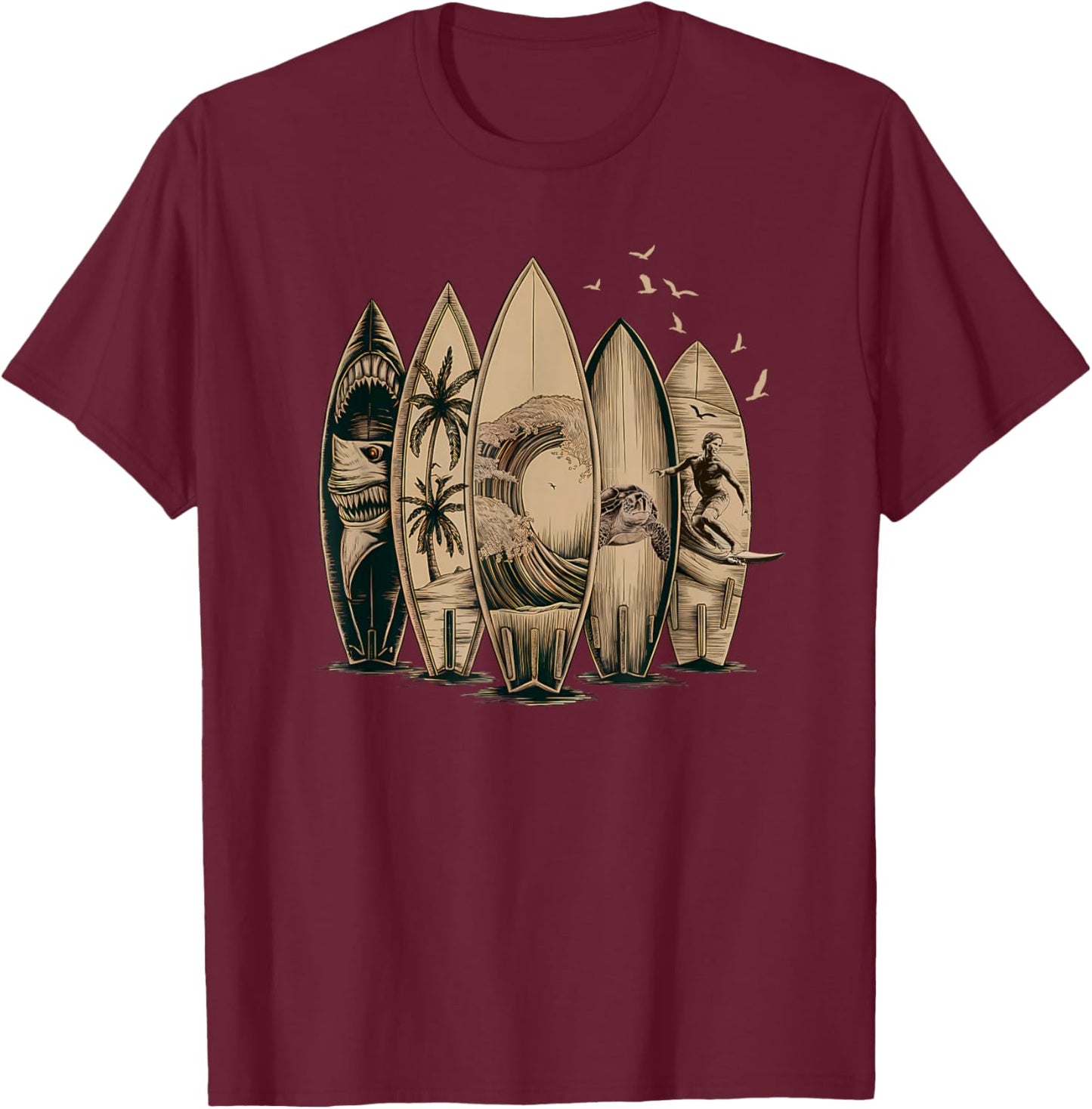 Cool Surfing Tropical Surfboards Vintage Surfboarder Surfer T-Shirt - T-Shirt | Maroon