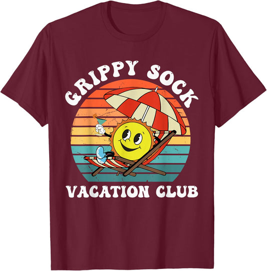 Grippy Sock Vacation Club Funny T-Shirt - T-Shirt | Maroon