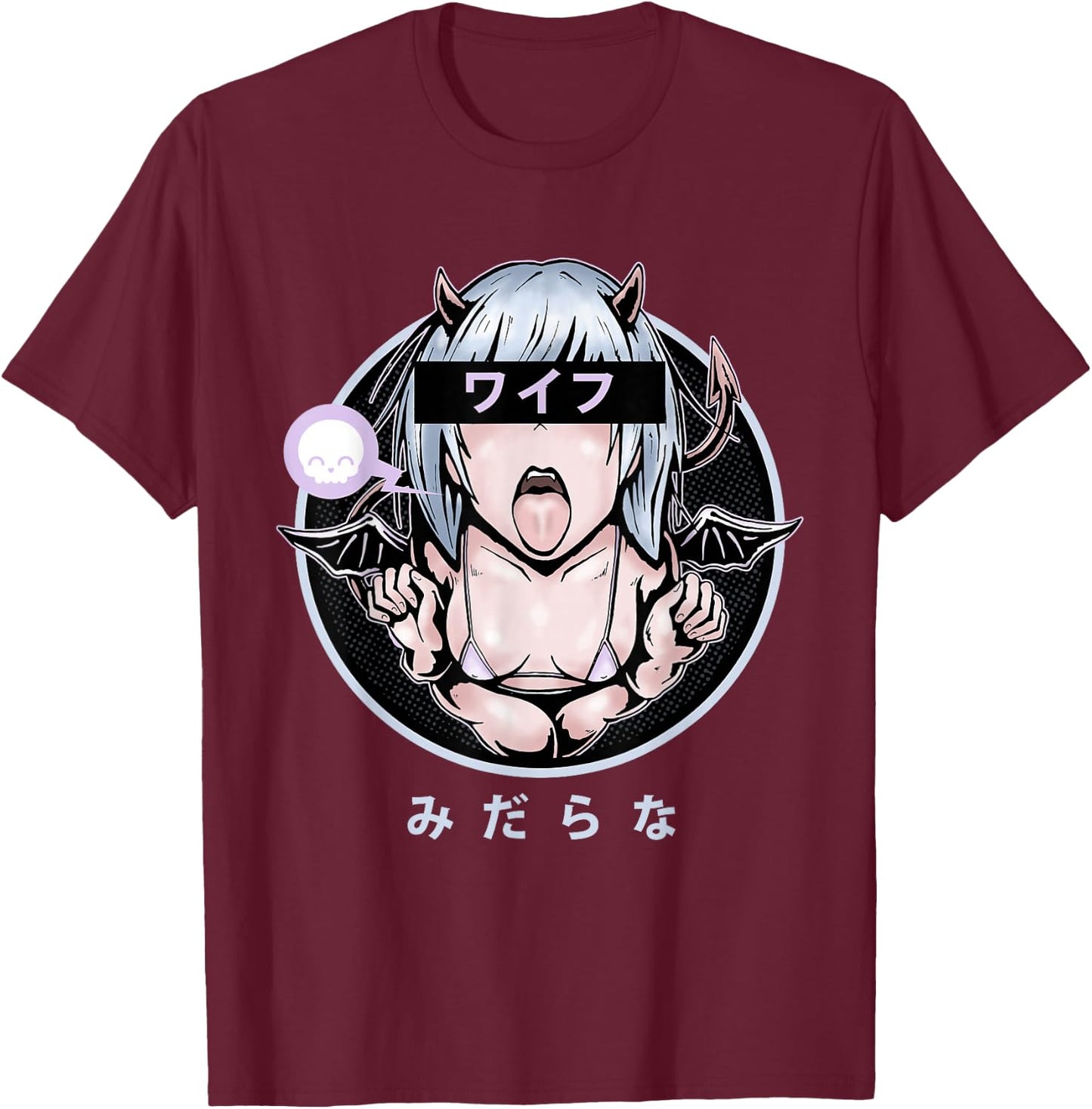 Lewd Anime Devil Girl T-Shirt - T-Shirt | Maroon