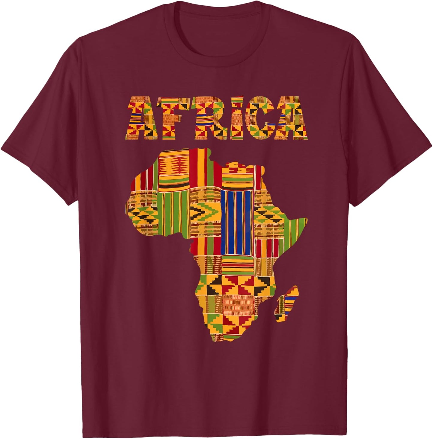 Cool Africa Map Kente Cloth Gift Women African Lover T-Shirt - T-Shirt | Maroon
