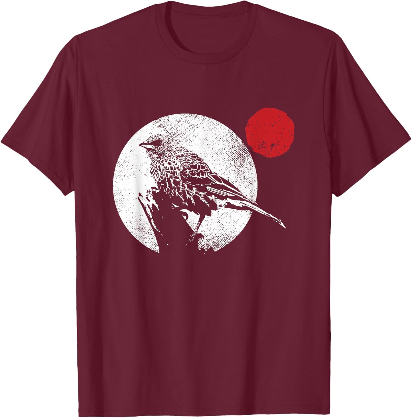 Bird Matching Red Moon Style Murakami T-Shirt - T-Shirt | Maroon