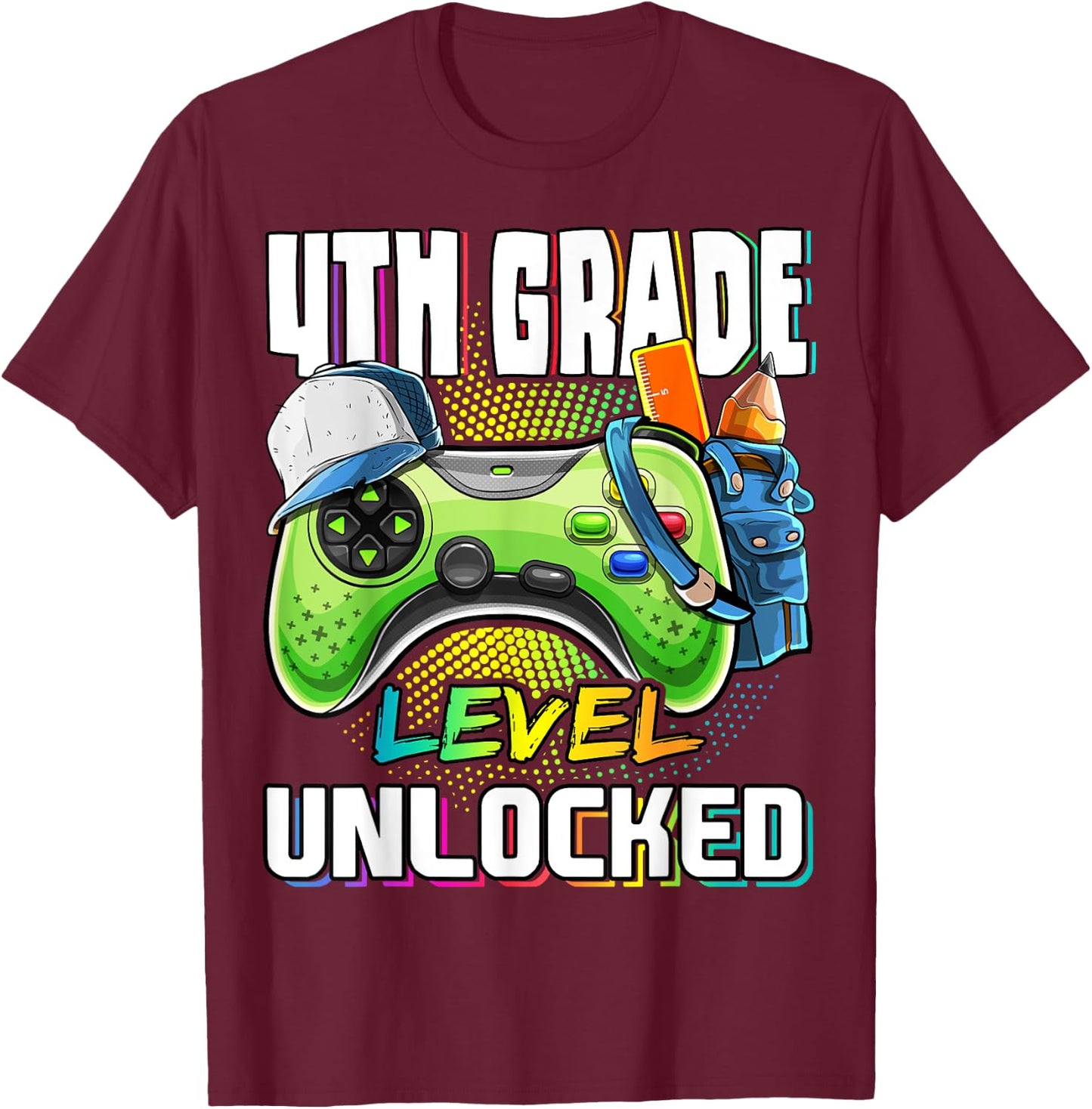 4th Grade Level Unlocked Video Game Back to School Boys T-Shirt - T-Shirt | Maroon