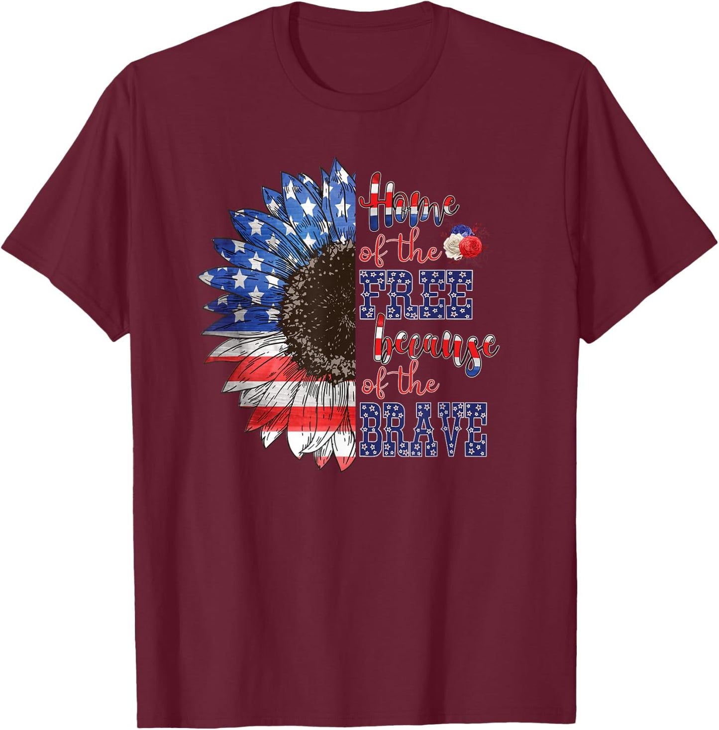 American Flag Sunflower Patriotic 4th July Graphic Plus Size T-Shirt - T-Shirt | Maroon