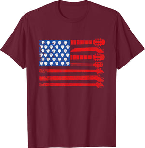 American Flag Guitar Red White Blue Patriotic Men Women Kids T-Shirt - T-Shirt | Maroon