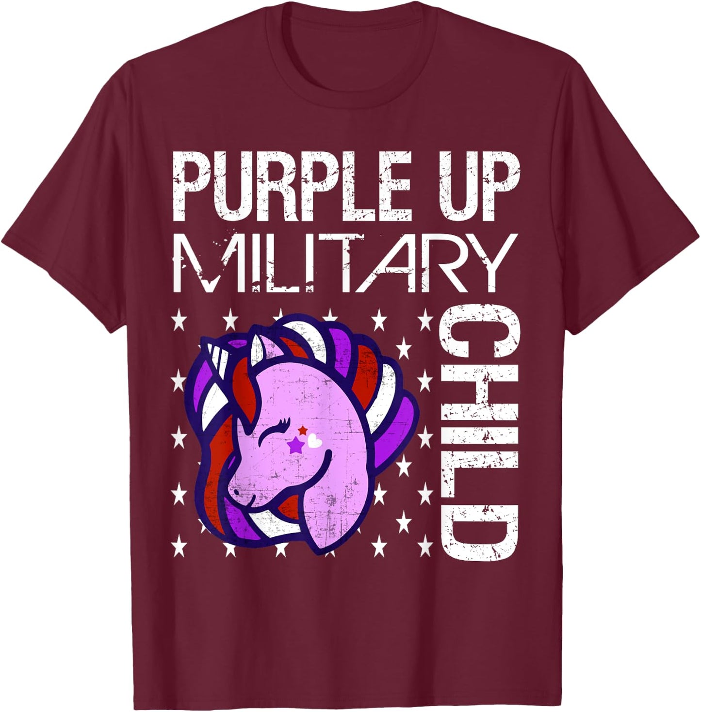 Awareness Month Purple Up Military Child Purple-Up Unicorn T-Shirt - T-Shirt | Maroon