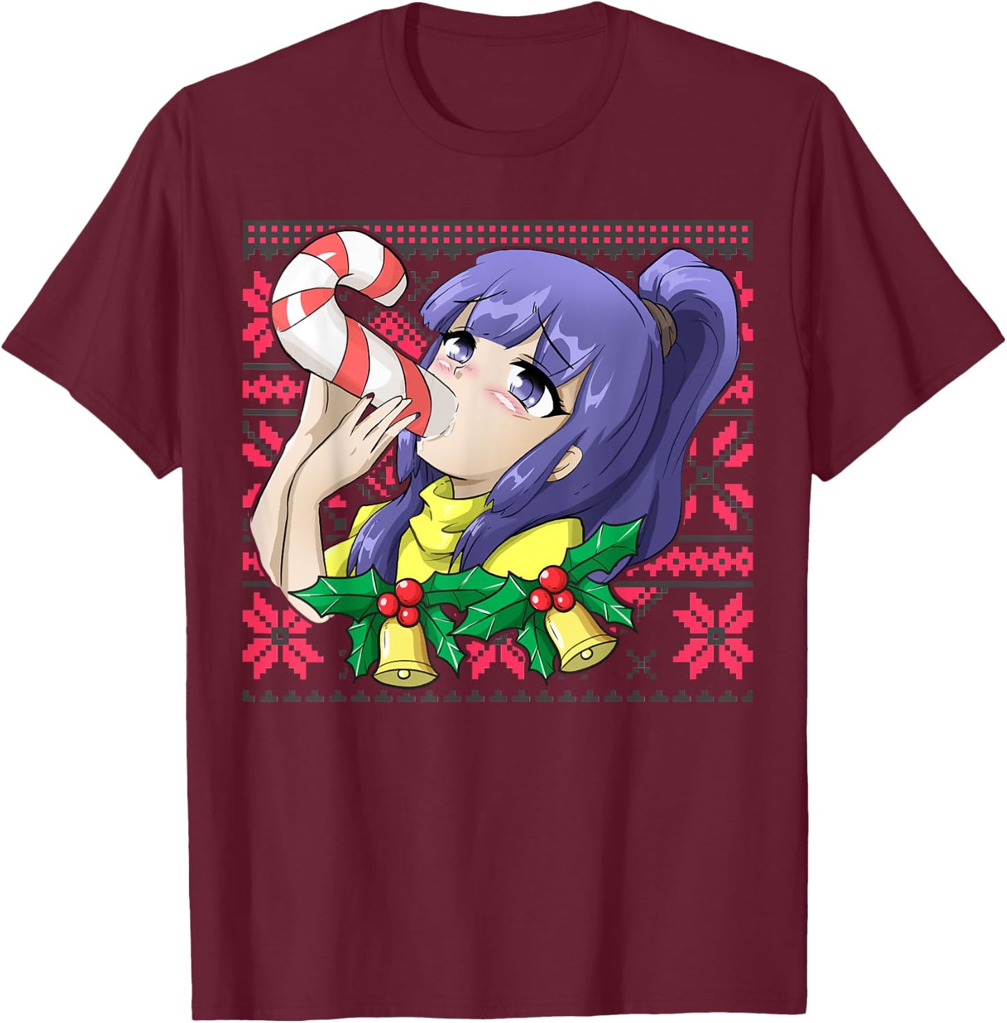Ugly Christmas Otaku Ahegao Ecchi Etchi Lewd Hentai Kawaii T-Shirt - T-Shirt | Maroon