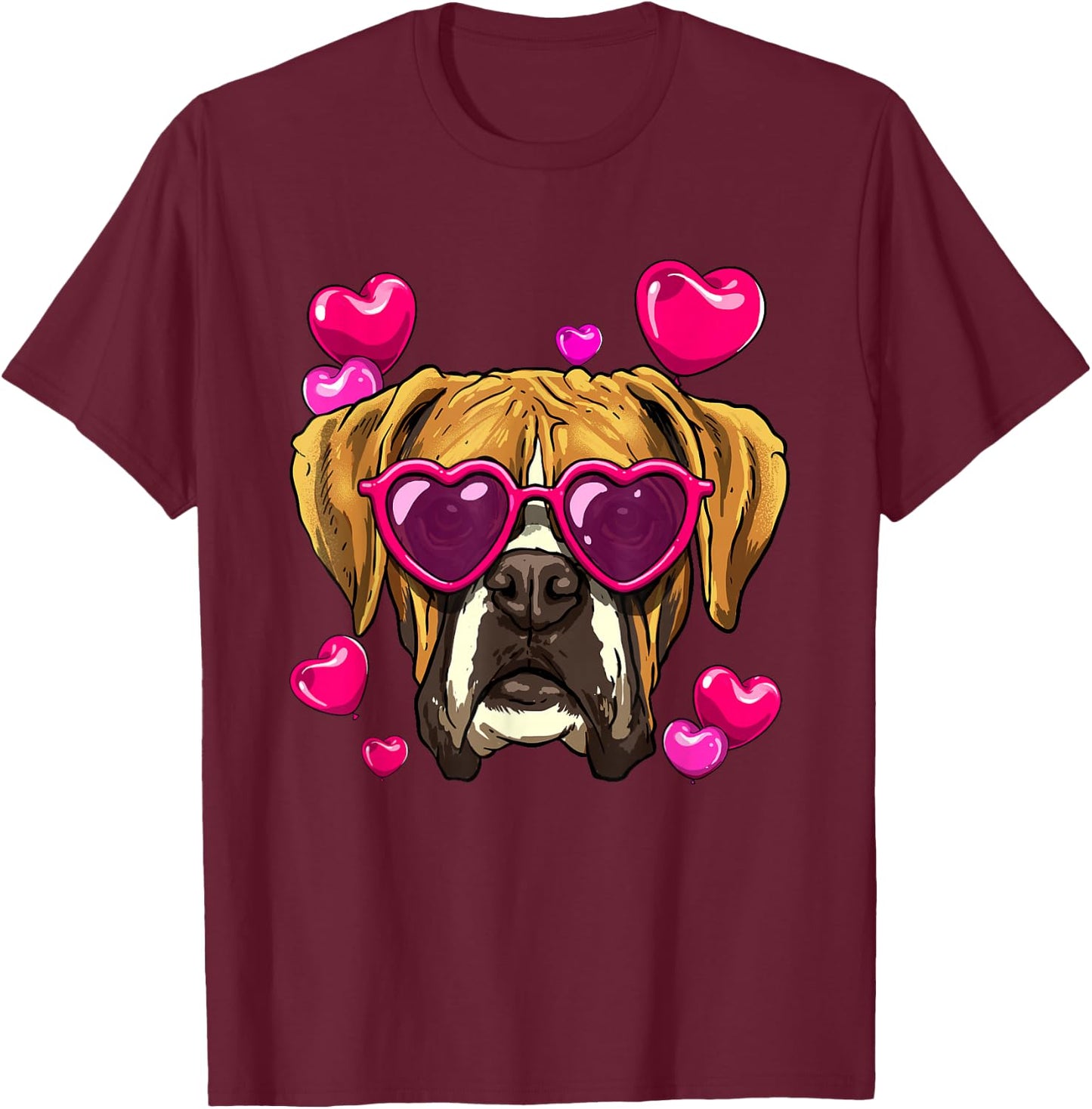 Valentine's Day Boxer Shirt Boxer Dog Face Heart Boxer Lover T-Shirt - T-Shirt | Maroon