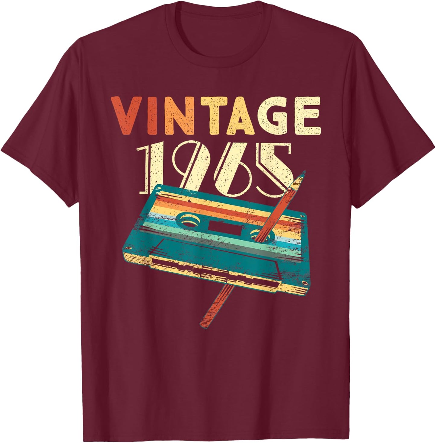 60 Years Old Gifts Vintage 1965 Music Cassette 60th Birthday T-Shirt - T-Shirt | Maroon