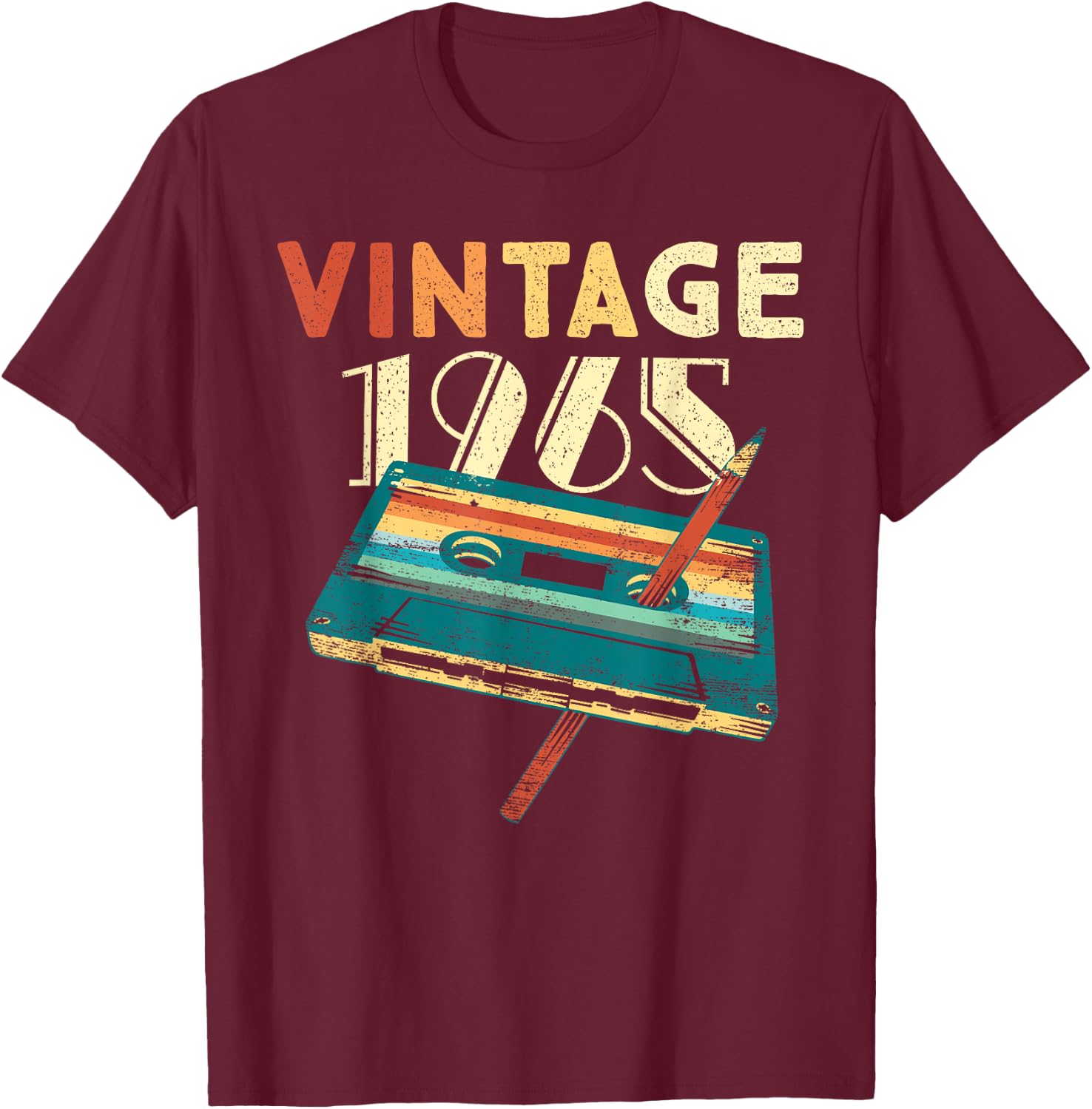 60 Years Old Gifts Vintage 1965 Music Cassette 60th Birthday T-Shirt - T-Shirt | Maroon