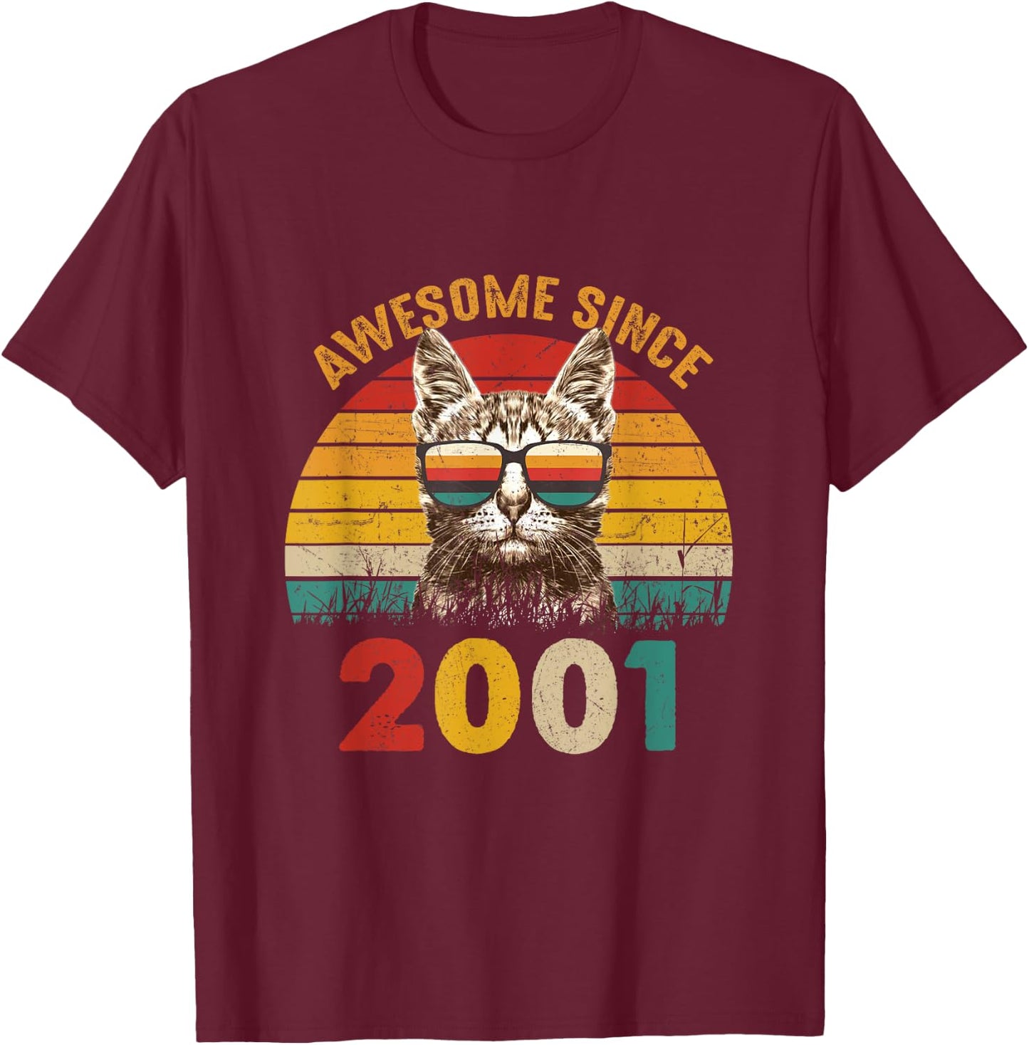 24th Birthday Vintage Cat Lover Gift Awesome Since 2001 Women T-Shirt - T-Shirt | Maroon