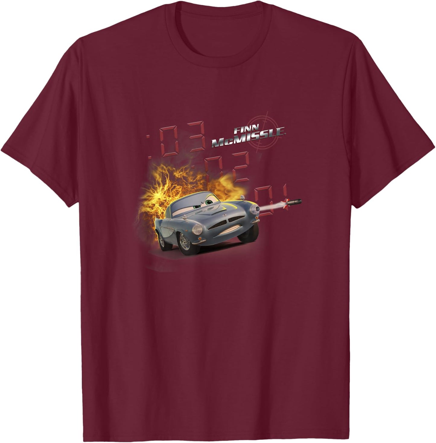 Disney Pixar Cars 2 Finn McMissile 03 02 01 Cool Explosion T-Shirt - T-Shirt | Maroon