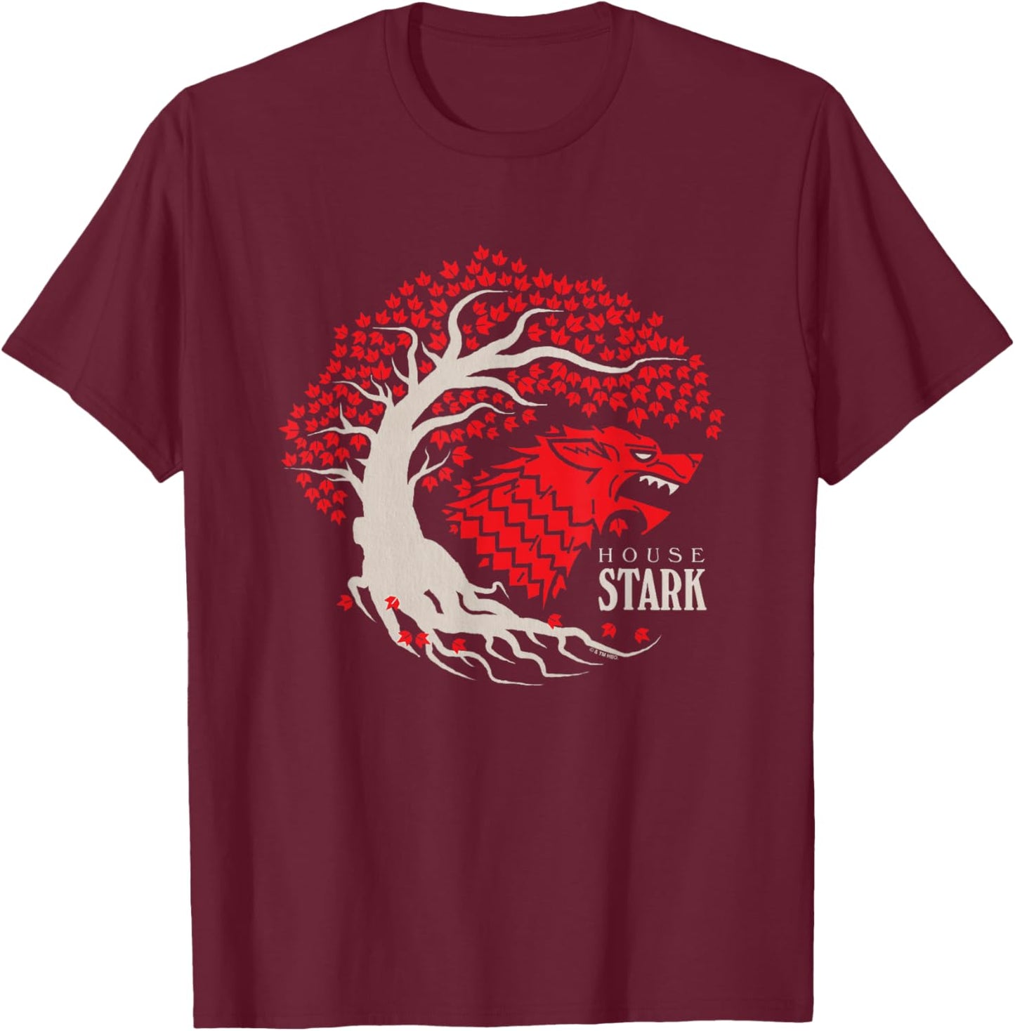 Game Of Thrones Iconic House Stark Epic Wolf Big Chest Logo T-Shirt - T-Shirt | Maroon