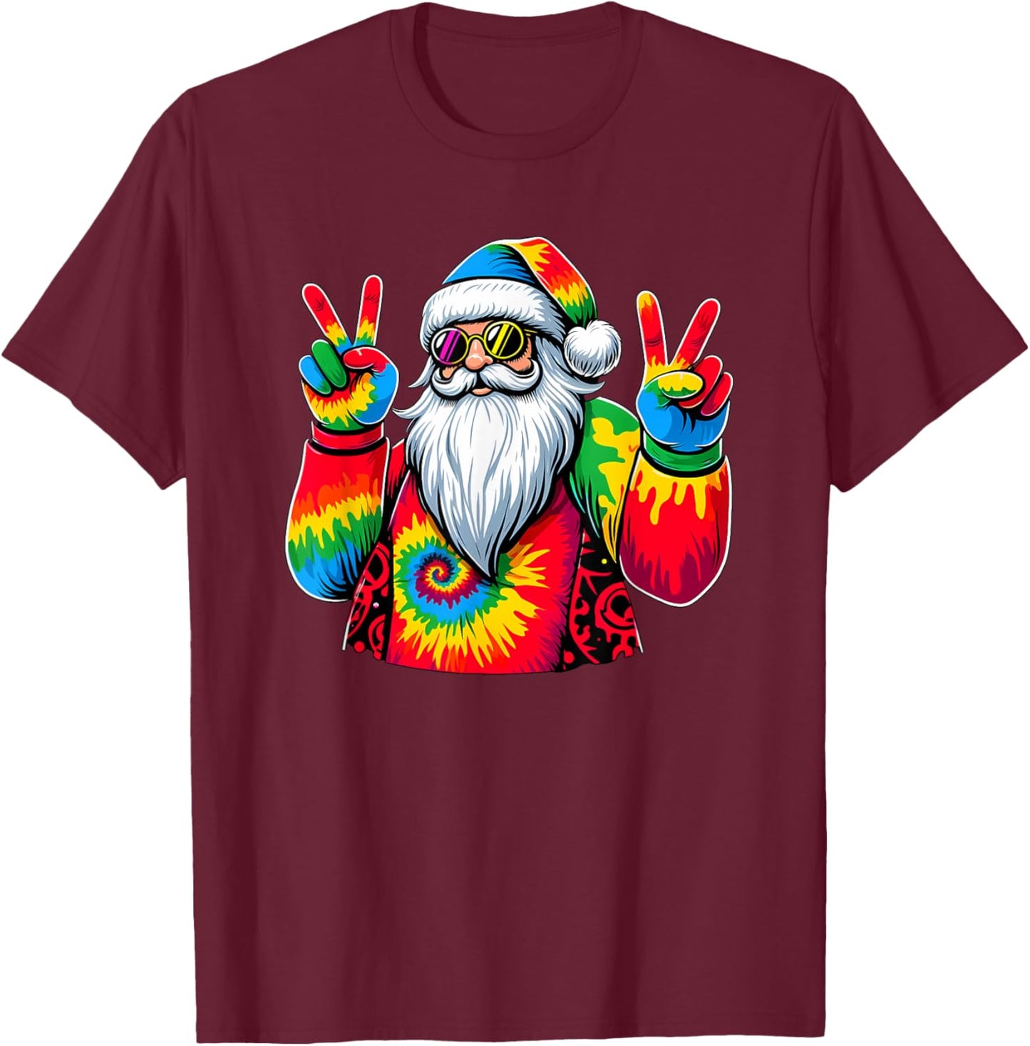 Peace Sign Tie Dye Santa Claus T-Shirt - T-Shirt | Maroon