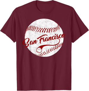 Baseball San Francisco Vintage Giant Ball, National Pastime T-Shirt - T-Shirt | Maroon