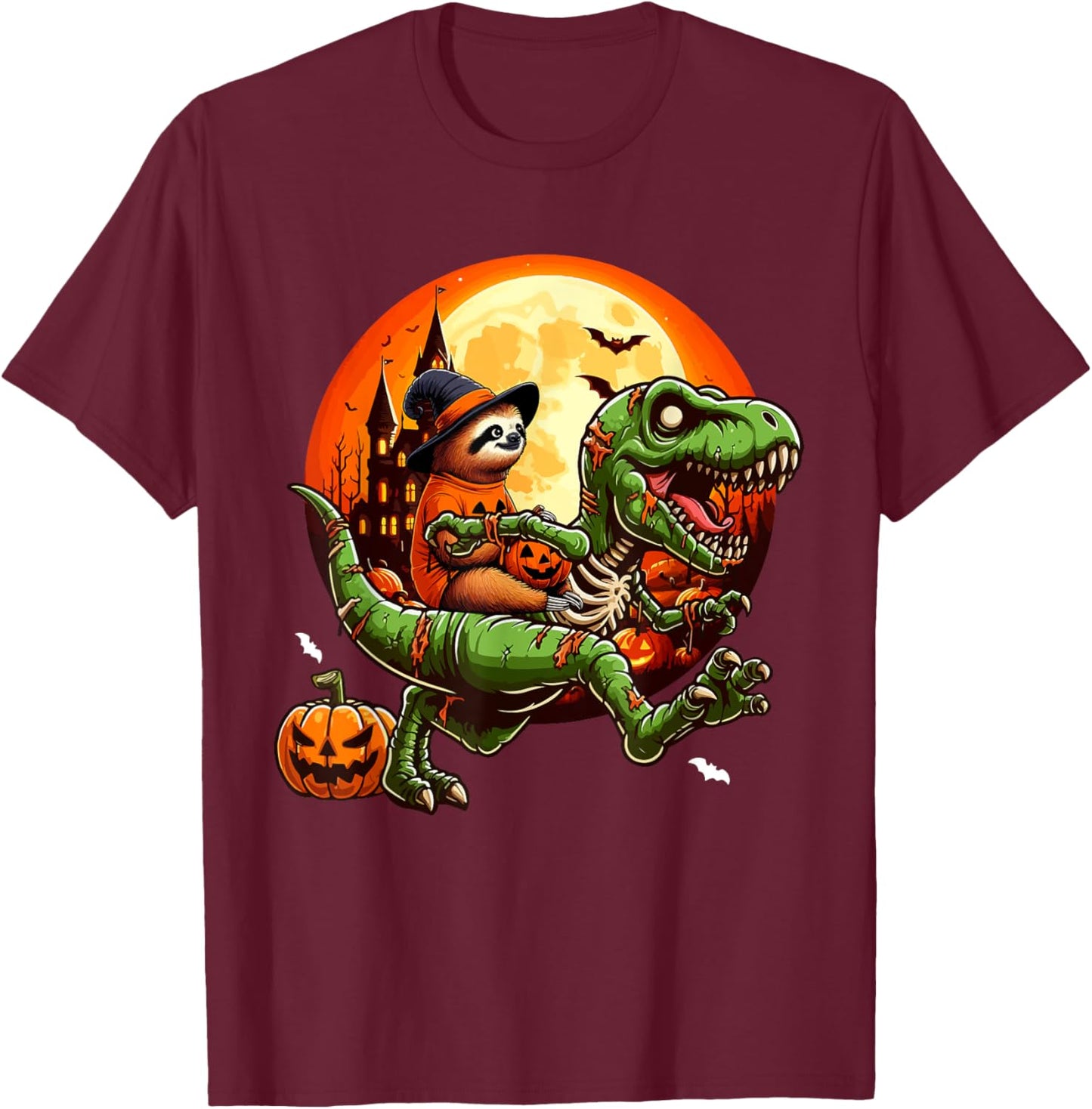 Sloth Riding Horror T-rex As Zombie Halloween Kids Toddler T-Shirt - T-Shirt | Maroon