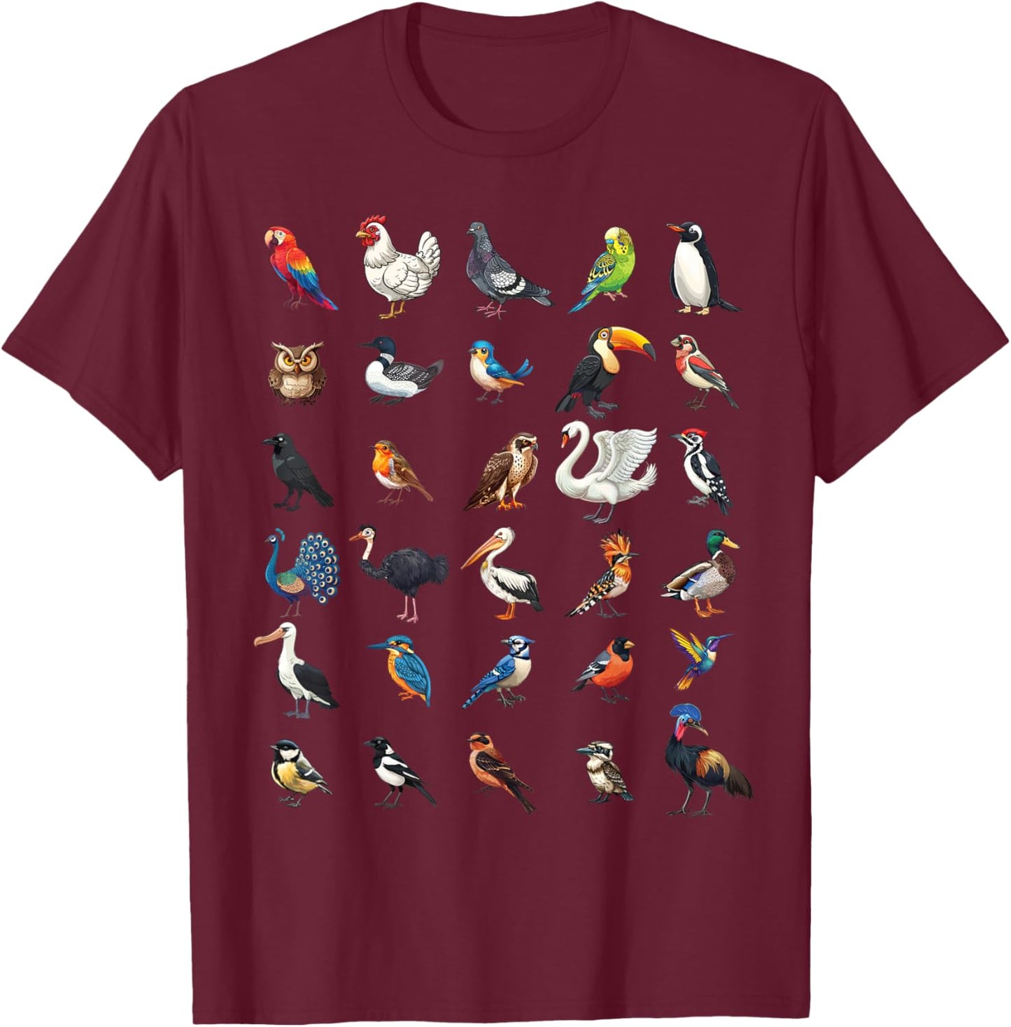 Types of Birds Educational Boys Girls Kids T-Shirt - T-Shirt | Maroon