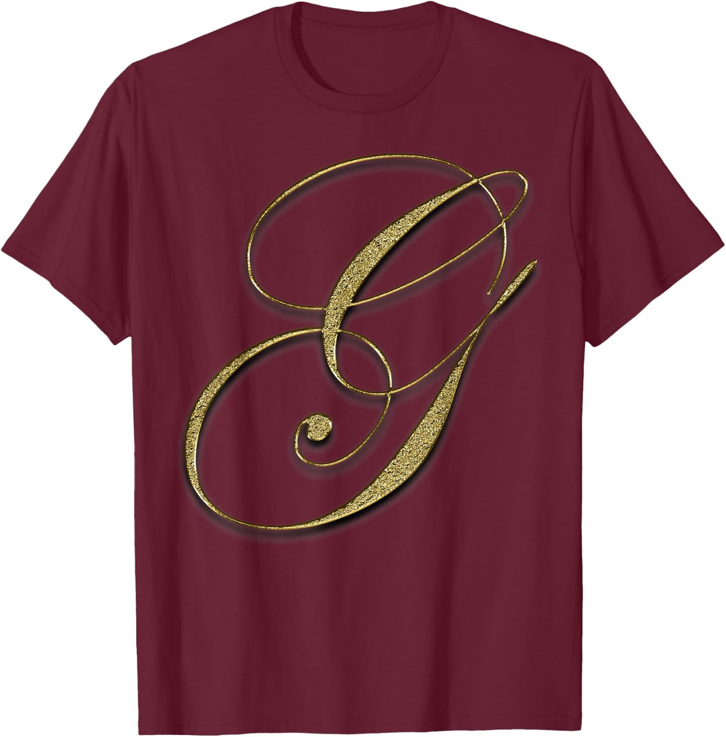 Monogram Initial Letter G Gold T-Shirt - T-Shirt | Maroon