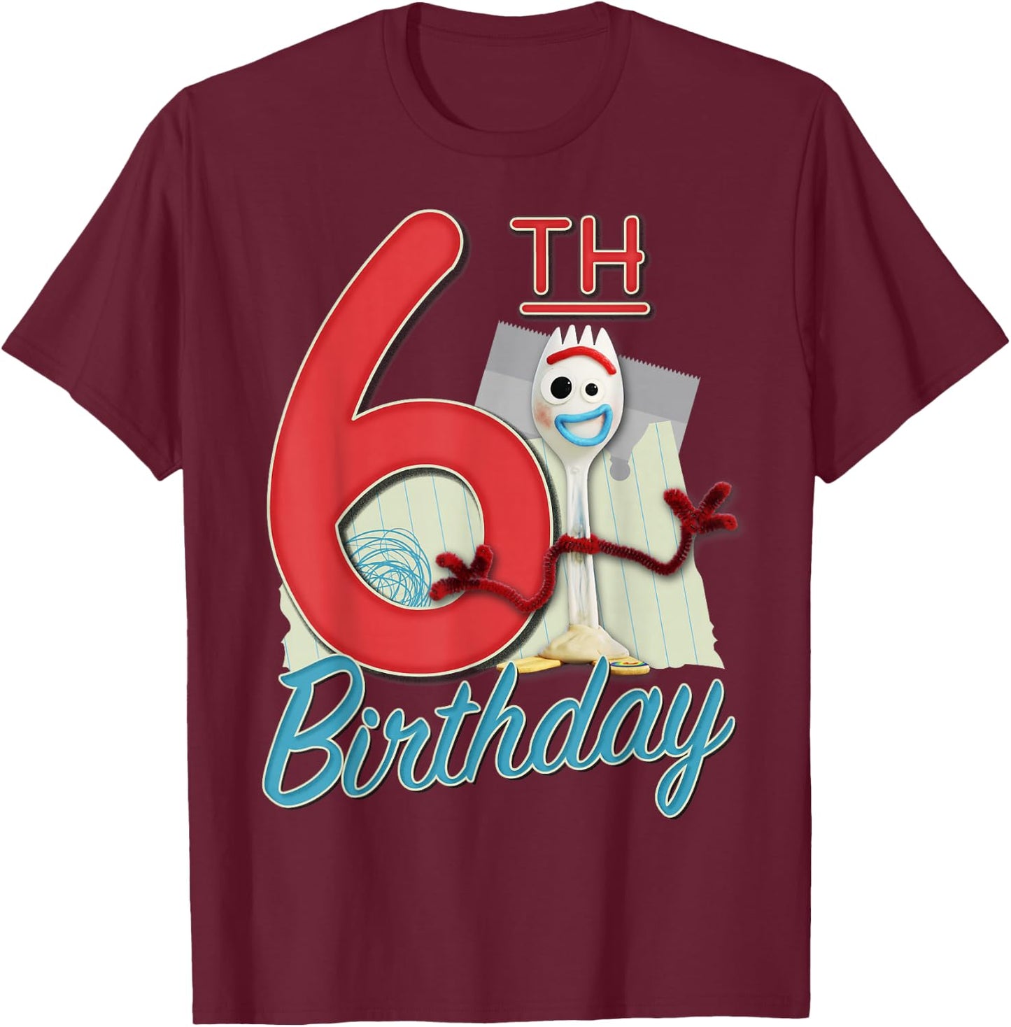 Disney Pixar Toy Story 4 Forky 6th Birthday T-Shirt - T-Shirt | Maroon