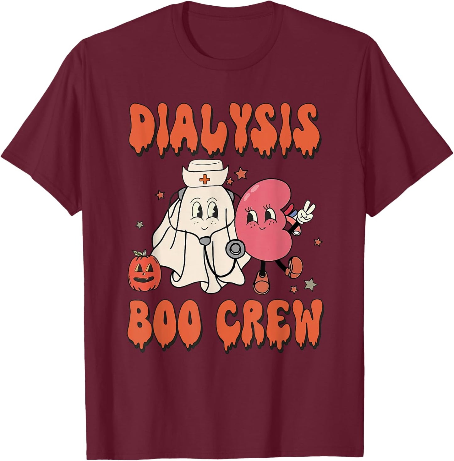 Retro Dialysis Boo Crew Dialysis Nurse Halloween Costume T-Shirt - T-Shirt | Maroon