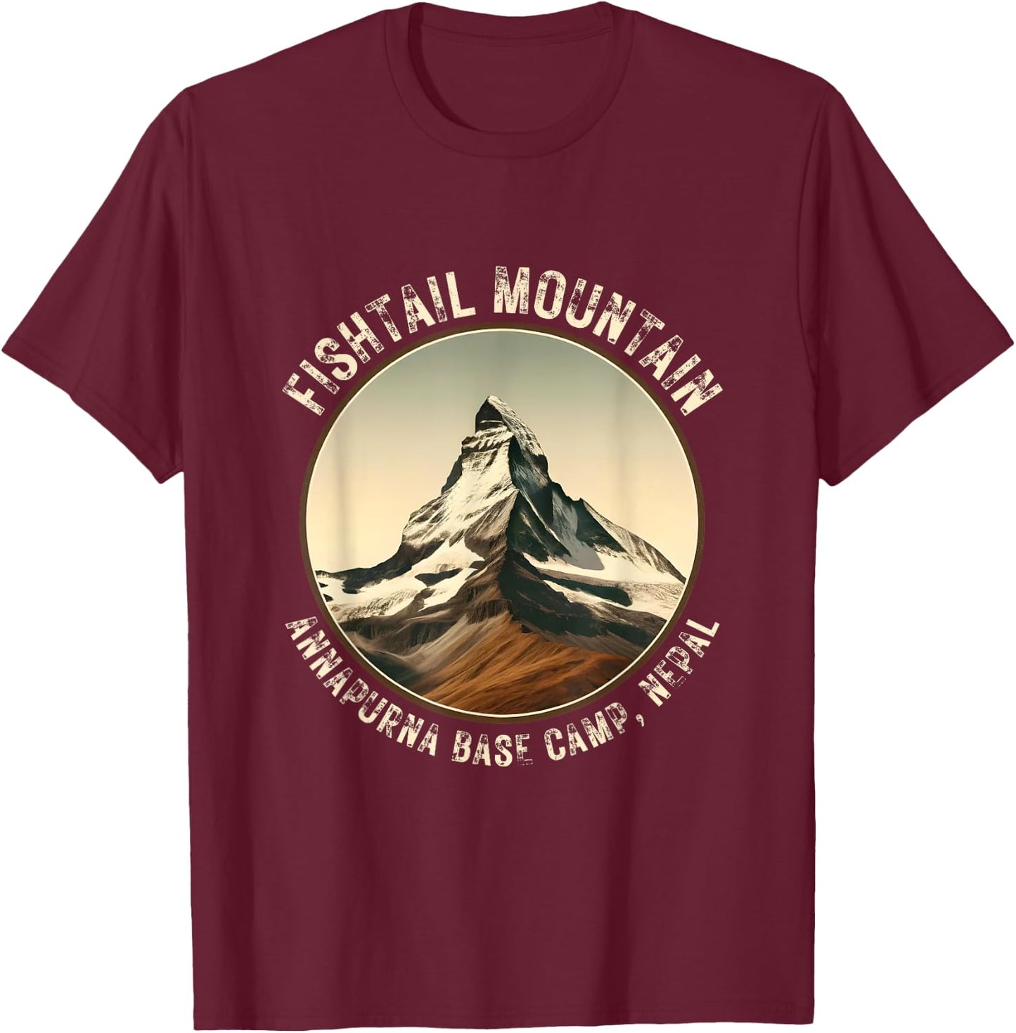 Annapurna Base Camp Machhapuchhre Fishtail Vintage Mountain T-Shirt - T-Shirt | Maroon