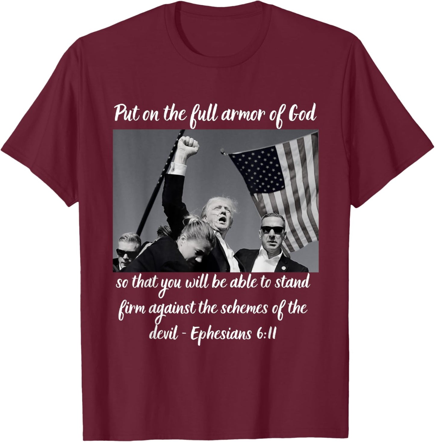 Donald Trump Fist Pump Flag 7 13 T-Shirt - T-Shirt | Maroon