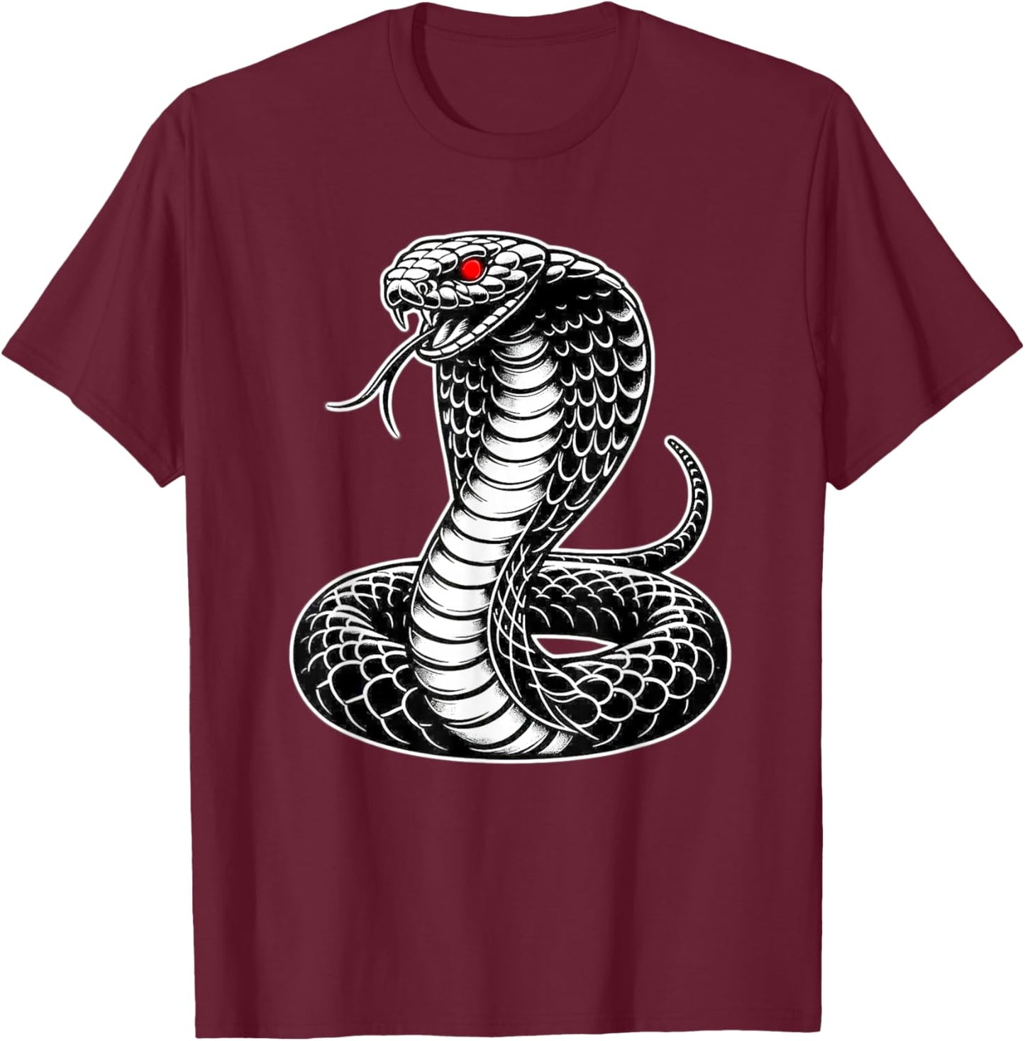 King Cobra Snake x Snake Serpent Cobra Blackwork T-Shirt - T-Shirt | Maroon