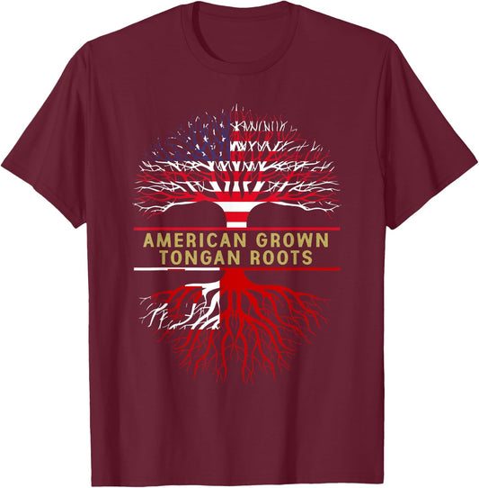 American Grown Tongan Roots America Tonga Tree Flag T-Shirt - T-Shirt | Maroon