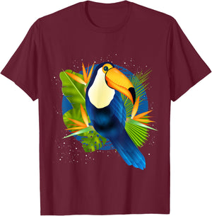 Tropical Nature Tree Leaves Toucan T-Shirt - T-Shirt | Maroon