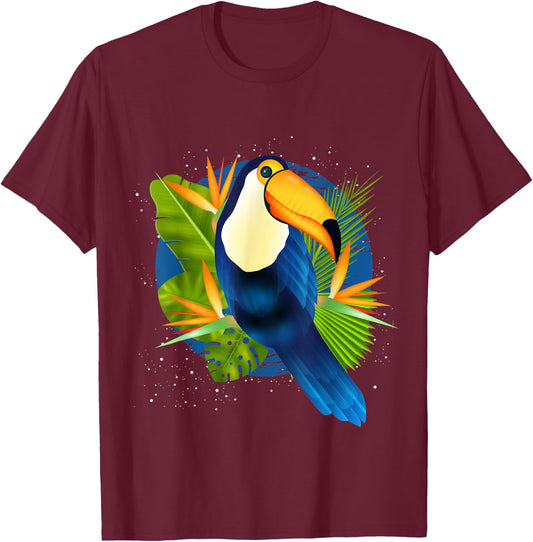 Tropical Nature Tree Leaves Toucan T-Shirt - T-Shirt | Maroon