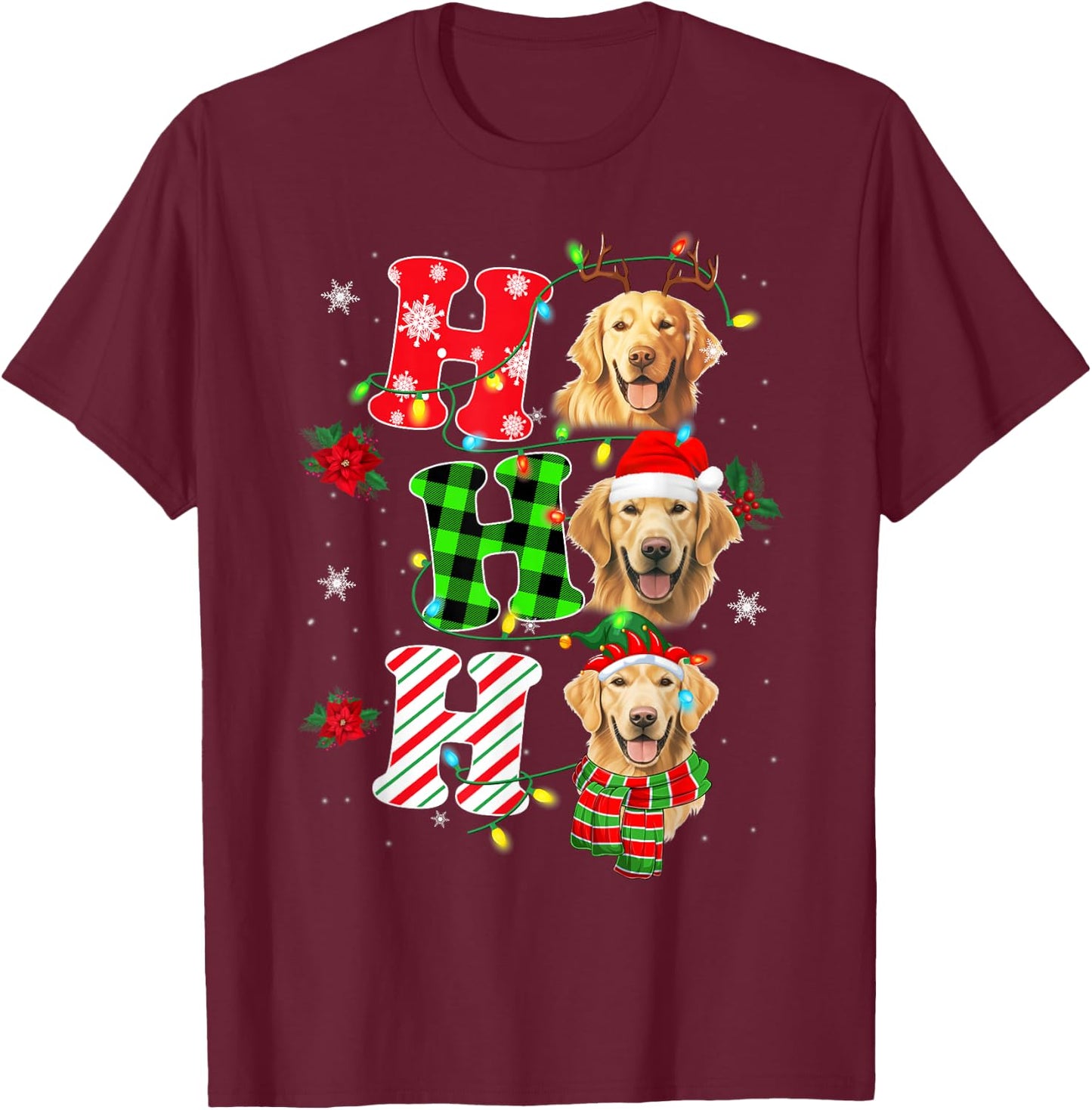 HO HO HO Golden retriever Funny Dog Christmas T-Shirt - T-Shirt | Maroon