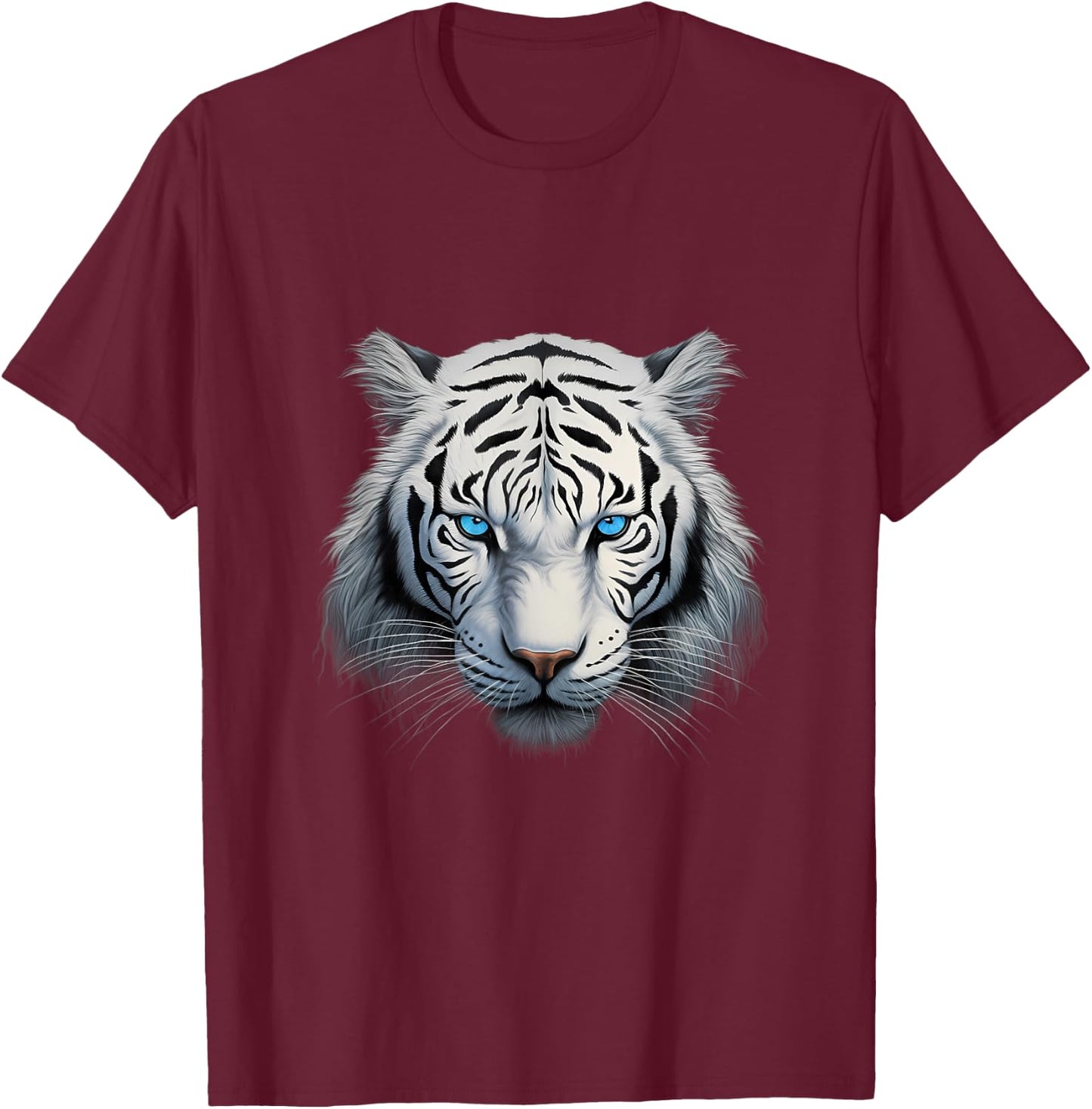 Royal White Tiger with Blue Eyes T-Shirt - T-Shirt | Maroon
