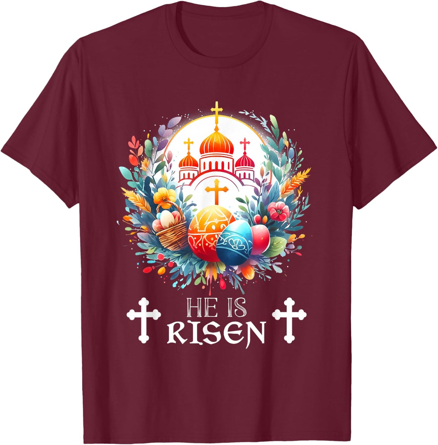 Christ is Risen Russian Greek Eastern Orthodox Pascha Easter T-Shirt - T-Shirt | Maroon
