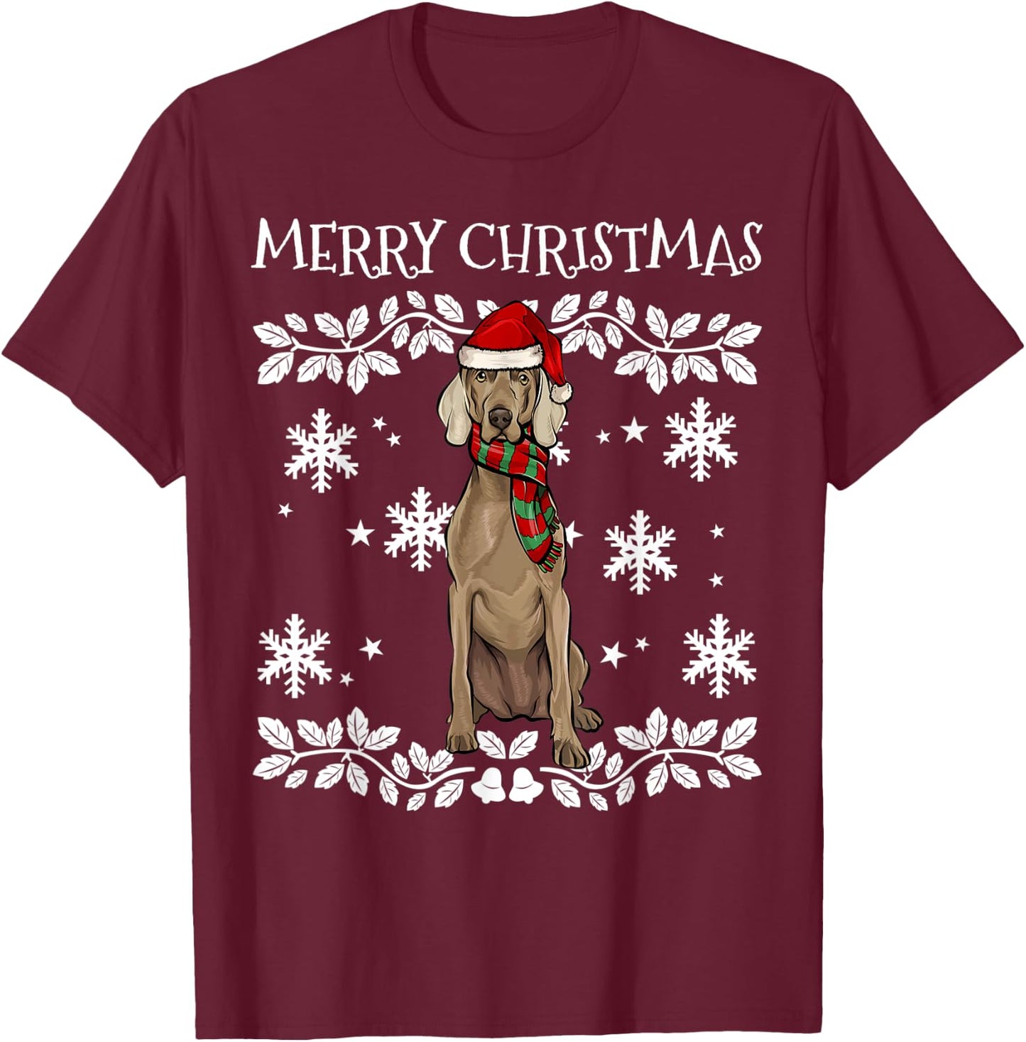 Merry Christmas Ornament Weimaraner Xmas Santa T-Shirt - T-Shirt | Maroon