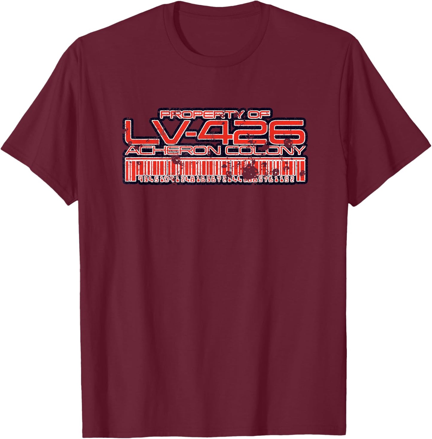 Aliens Property of LV-426 Acheron Colony Retro 80s T-Shirt - T-Shirt | Maroon
