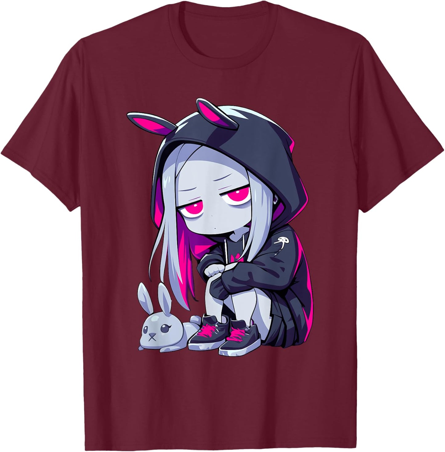Grunge Goth Bunny Anime Girl Cute E-Girl Edgy Outfit T-Shirt - T-Shirt | Maroon