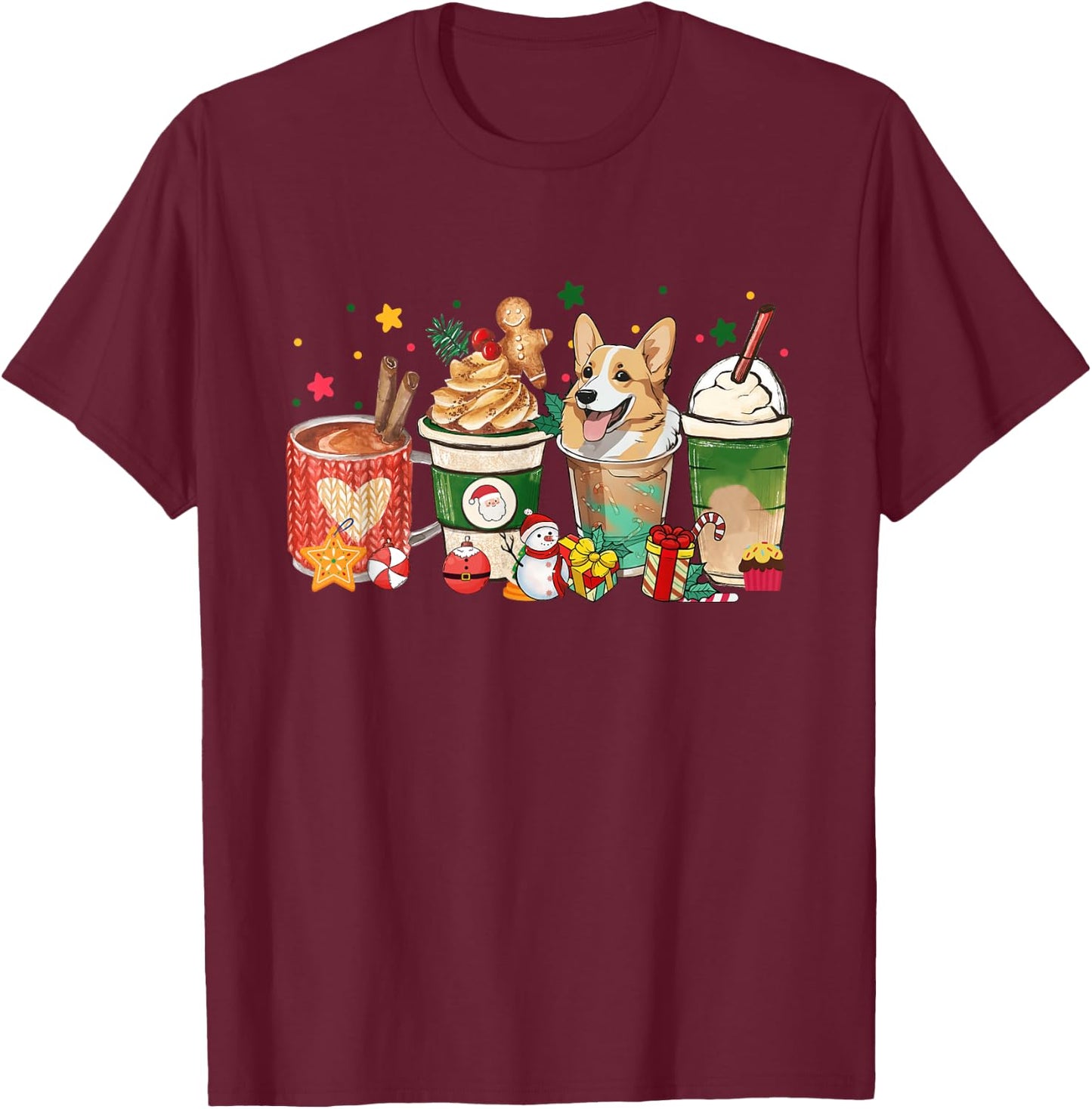 Corgi Dog Coffee Latte Christmas Dog Mom Xmas Pajamas Women T-Shirt - T-Shirt | Maroon